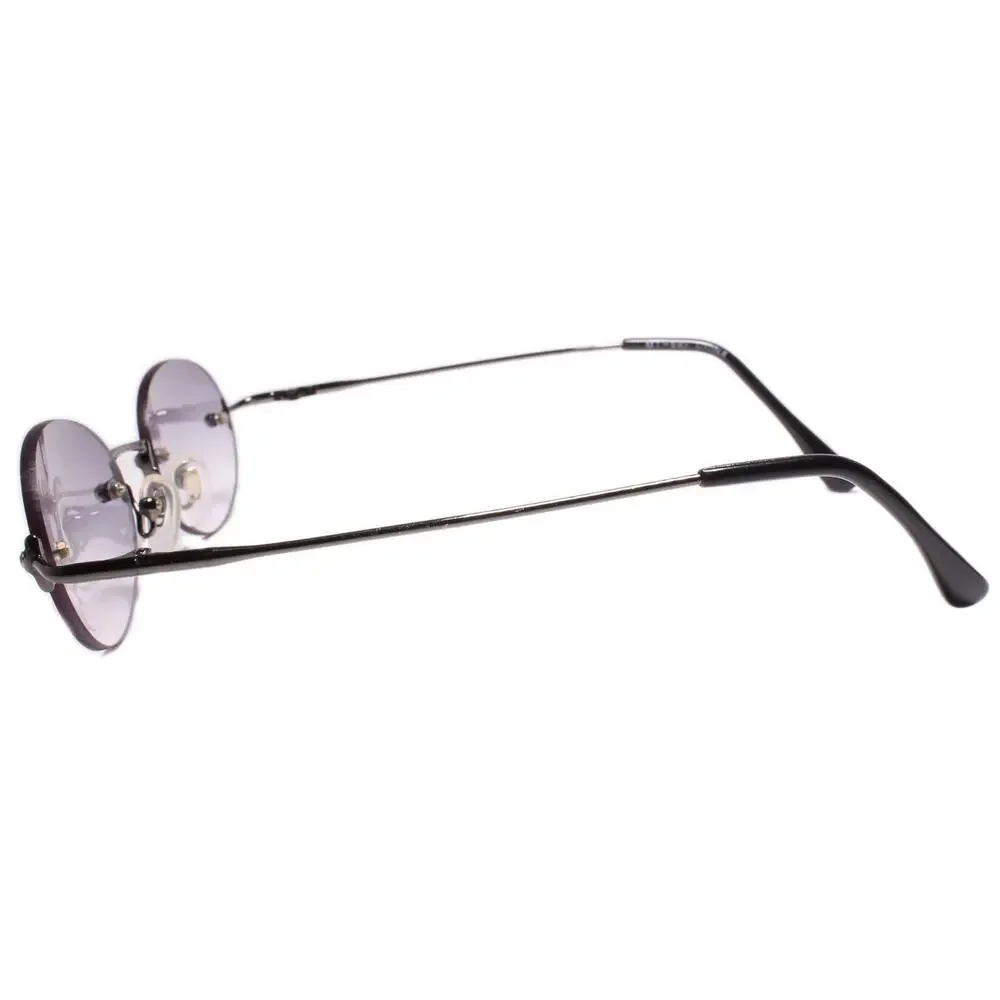 Genuine Vintage 80s Style Hip Hop Dapper Round Sunglasses Rimless Gunmetal Frame